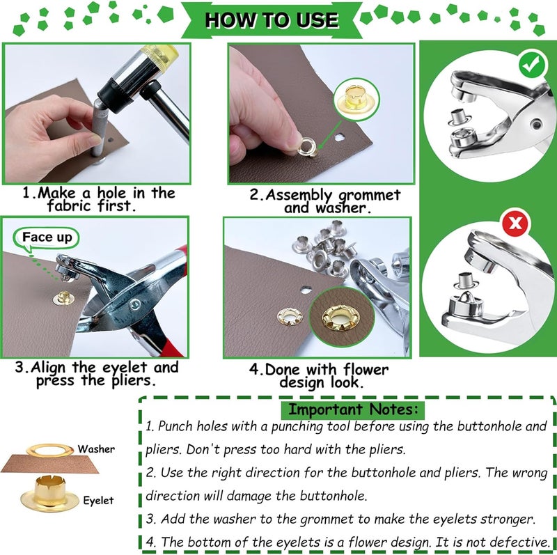 NXTOV 640Pcs Grommet Tool Kit with Eyelet Pliers, 1/2 Inch 12mm(Inside Diameter) Grommet Eyelet Pliers Kit with Washers, and Hole Punch Grommet Hand Press kit (160set Silver + 160set Gold) - Image 2